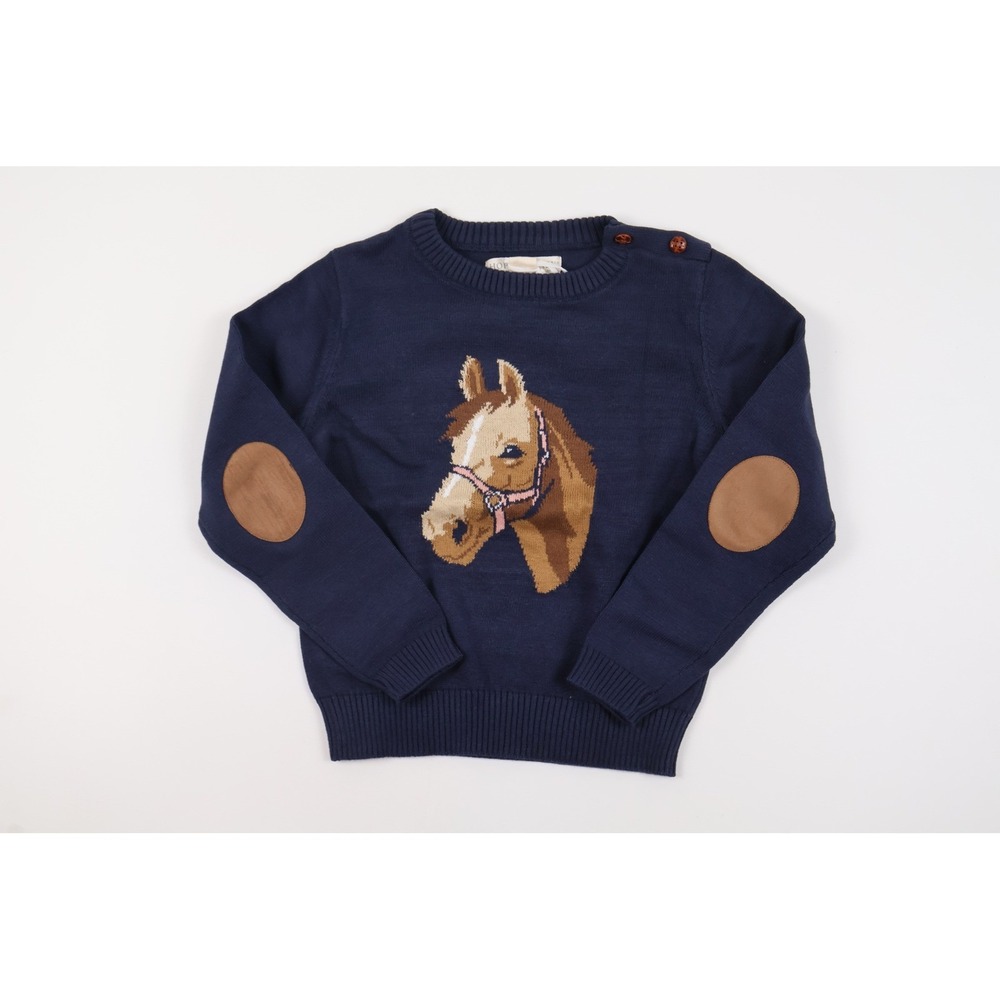 Hope & Henry Intarsia Horse Sweater Navy Blue Knit S Organic Cotton NWT